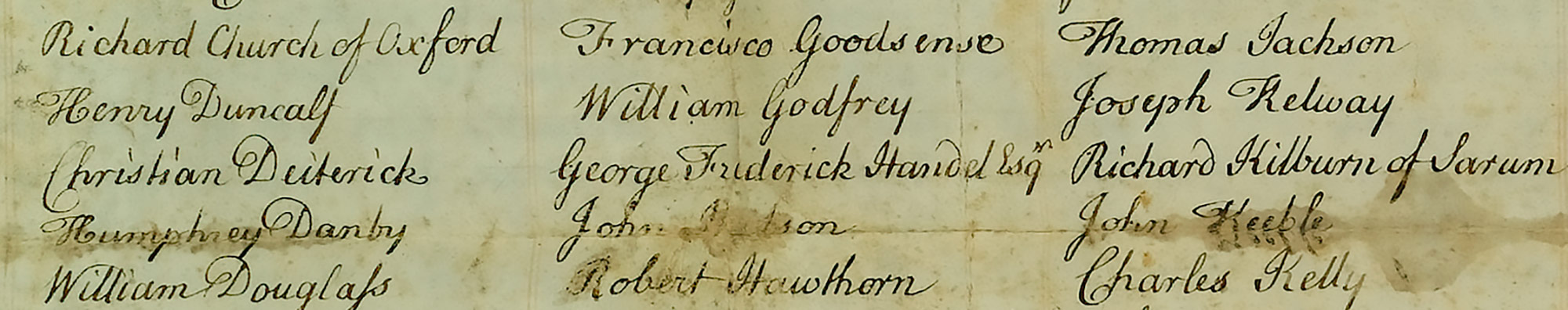 Deed snippet with Handel's name